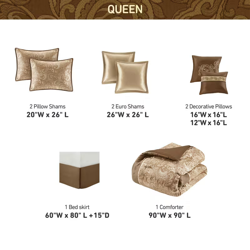 8-Piece Jacquard Paisley Comforter Bedding Set – Down Alternative Comforter Set