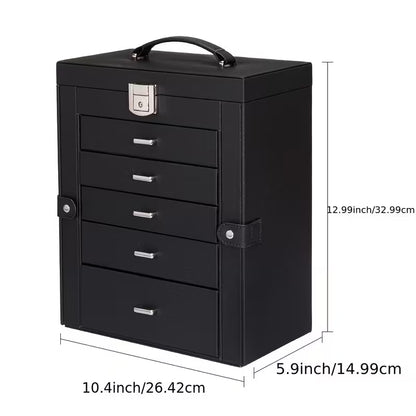 6-Tier Jewelry Box with 5 Drawers, Mirror & Lock