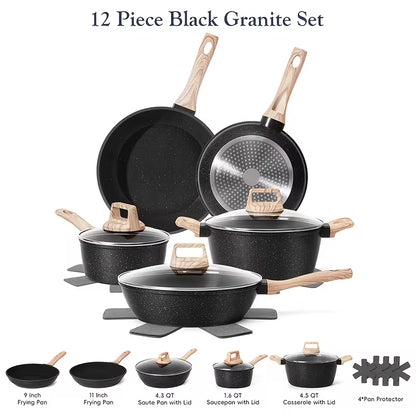 12-Piece Non-Stick Granite Cookware Set – Complete Pots & Pans Set