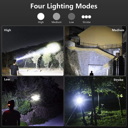 Adult LED Rechargeable Headlamp, 90000 Lumens Super Bright Headlamp Torch 90° Adjustable 4 Modes IPX5 Waterproof USB Rechargeable Headlamp for Camping