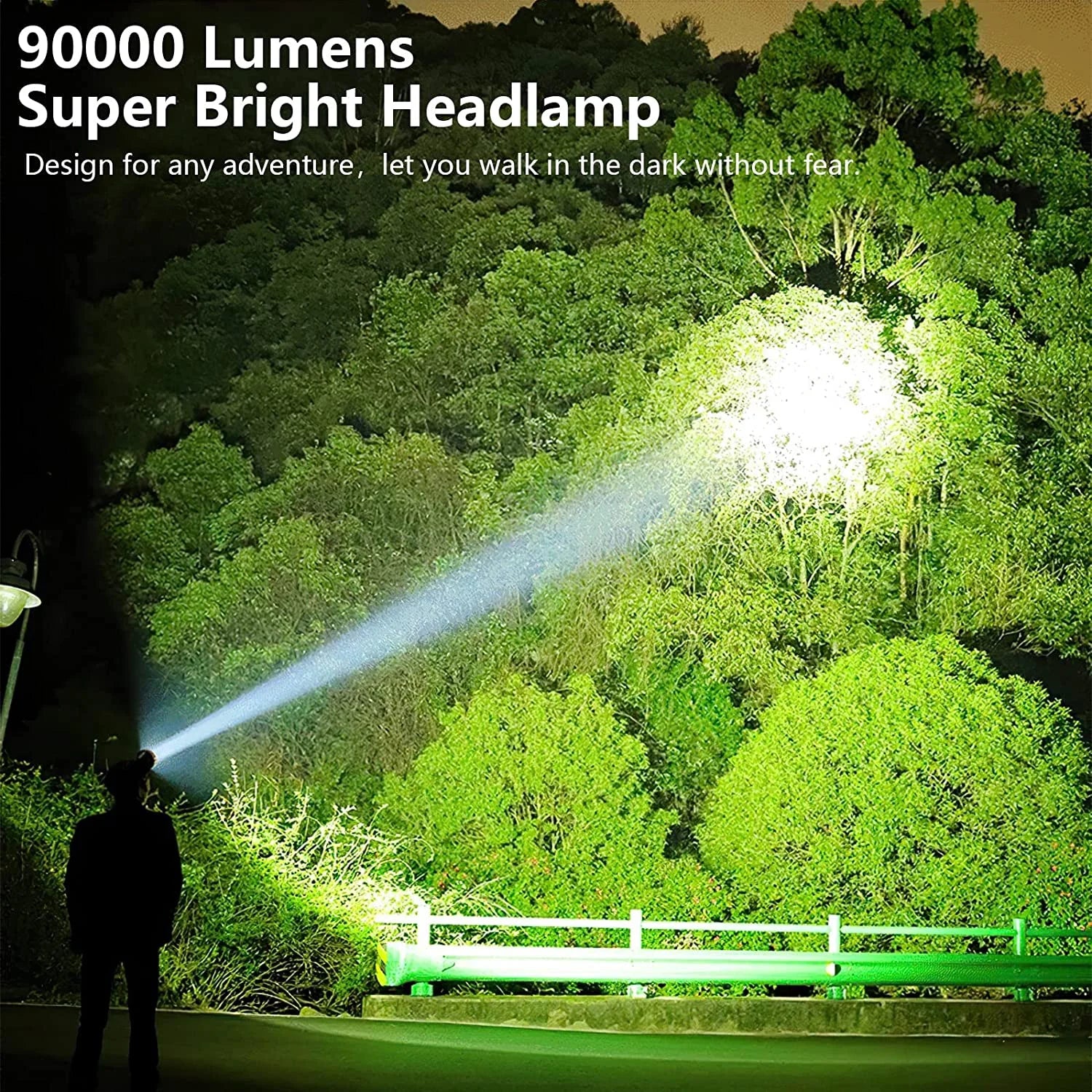 Adult LED Rechargeable Headlamp, 90000 Lumens Super Bright Headlamp Torch 90° Adjustable 4 Modes IPX5 Waterproof USB Rechargeable Headlamp for Camping