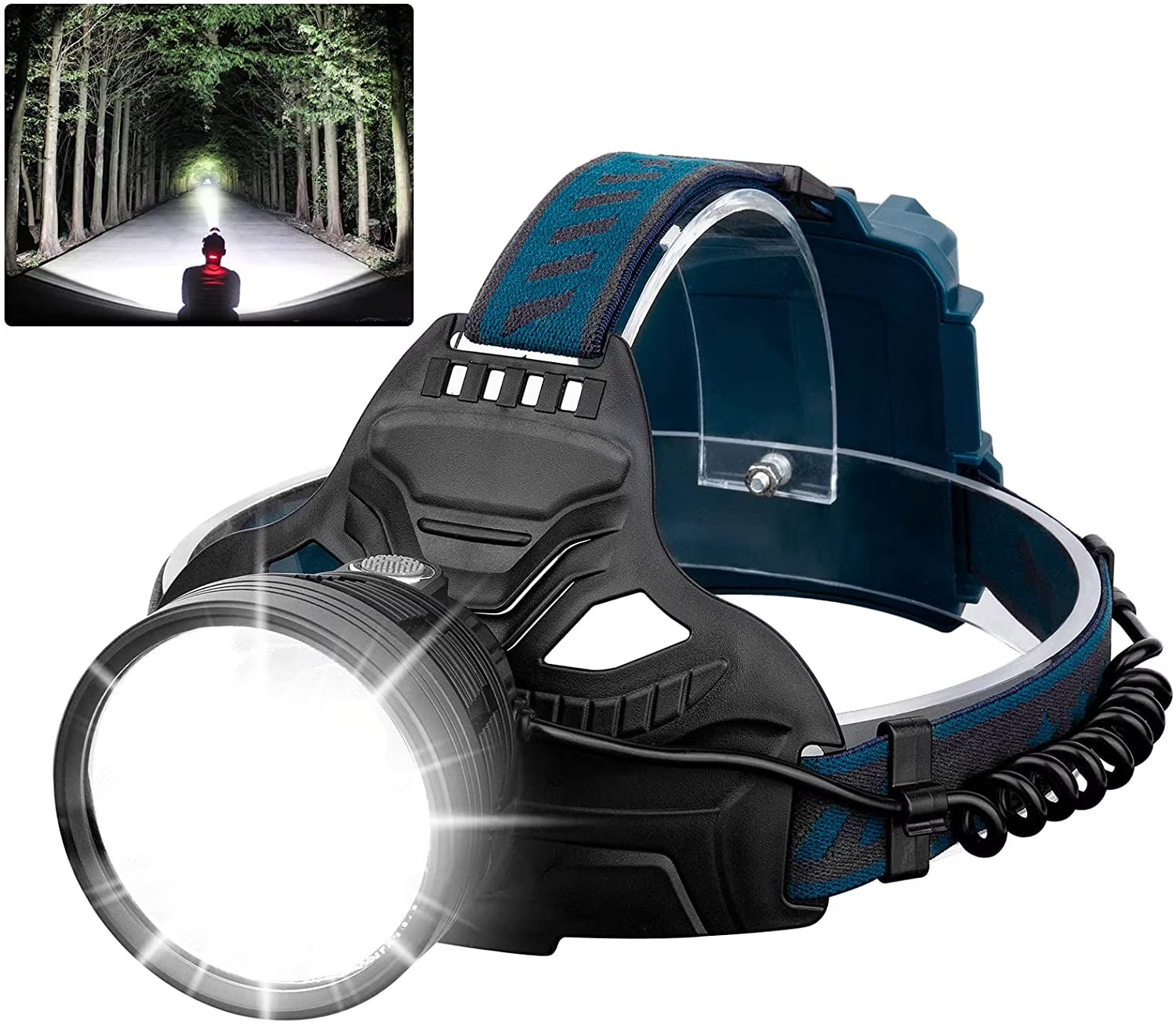 Adult LED Rechargeable Headlamp, 90000 Lumens Super Bright Headlamp Torch 90° Adjustable 4 Modes IPX5 Waterproof USB Rechargeable Headlamp for Camping