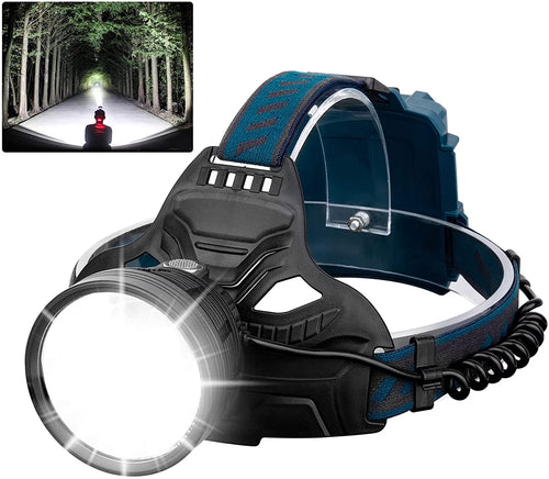 Adult LED Rechargeable Headlamp, 90000 Lumens Super Bright Headlamp Torch 90° Adjustable 4 Modes IPX5 Waterproof USB Rechargeable Headlamp for Camping