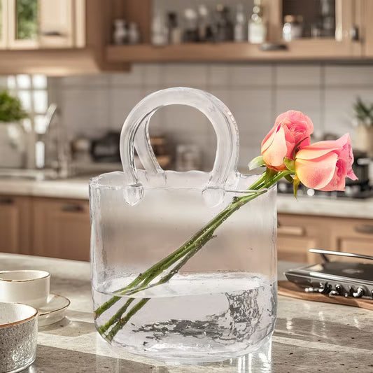 Glass Purse Vase with Handle
