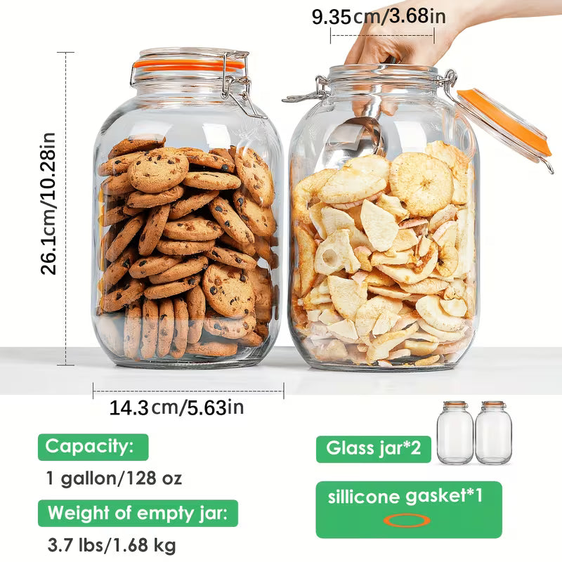 2-Pack 1 Gallon Glass Jars with Airtight Hinged Lids