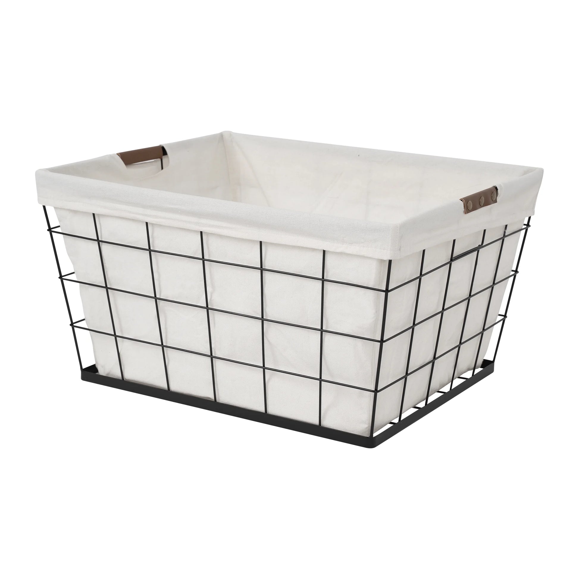 60L Rectangular Steel Wire Laundry Basket with Removable Cotton-Blend Liner, Black & Natural