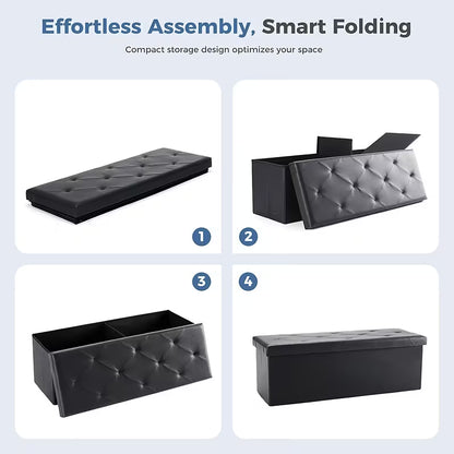 Heavy-Duty Folding Storage Bench with Shoe Cabinet & Thick Padded Seat