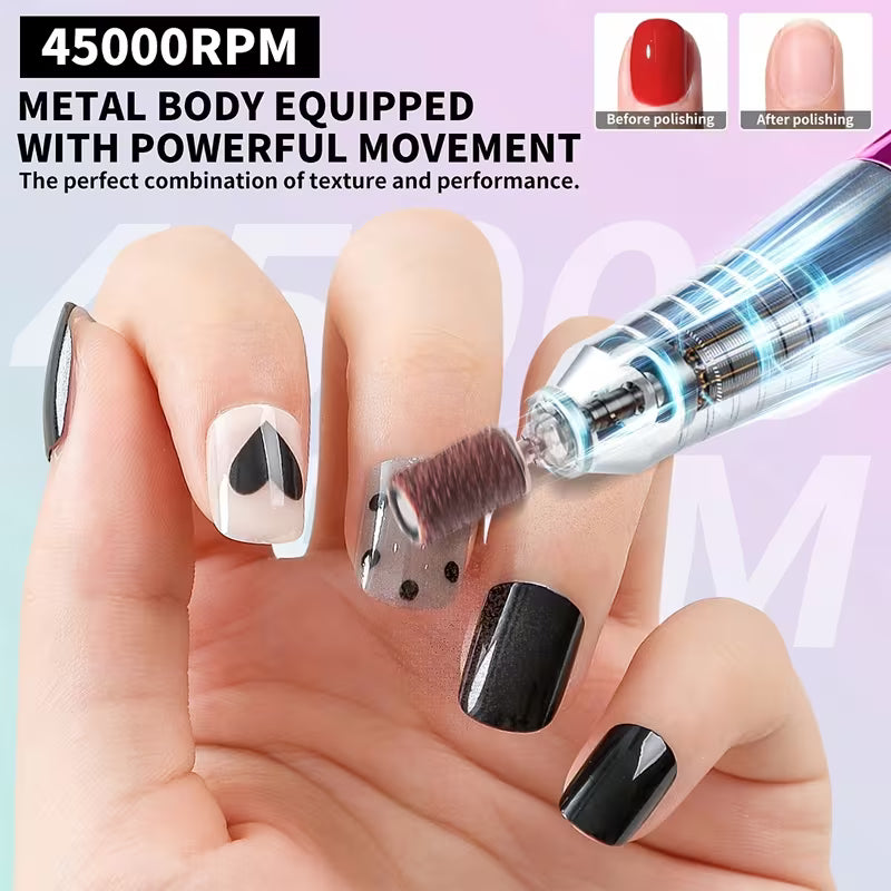 Professional Cordless Electric Nail Drill Machine, 45,000 RPM Rechargeable E-File with LCD Display and Brushless Motor for Acrylic, Gel Nails, Manicure & Pedicure