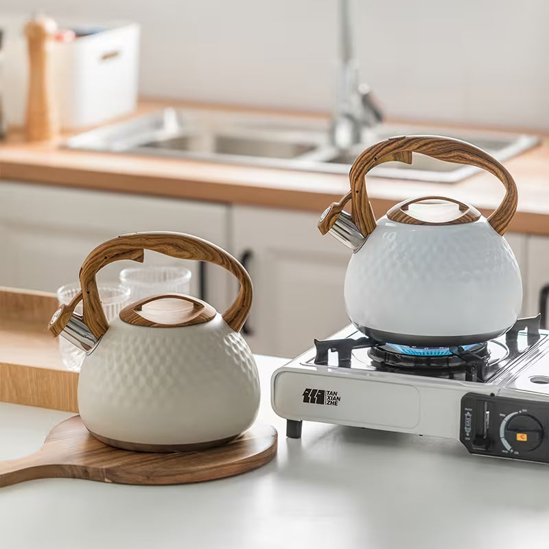 3L Stainless Steel Stovetop Kettle with Wooden-Pattern Handle – Lightweight & Durable Tea Kettle for All Stovetops