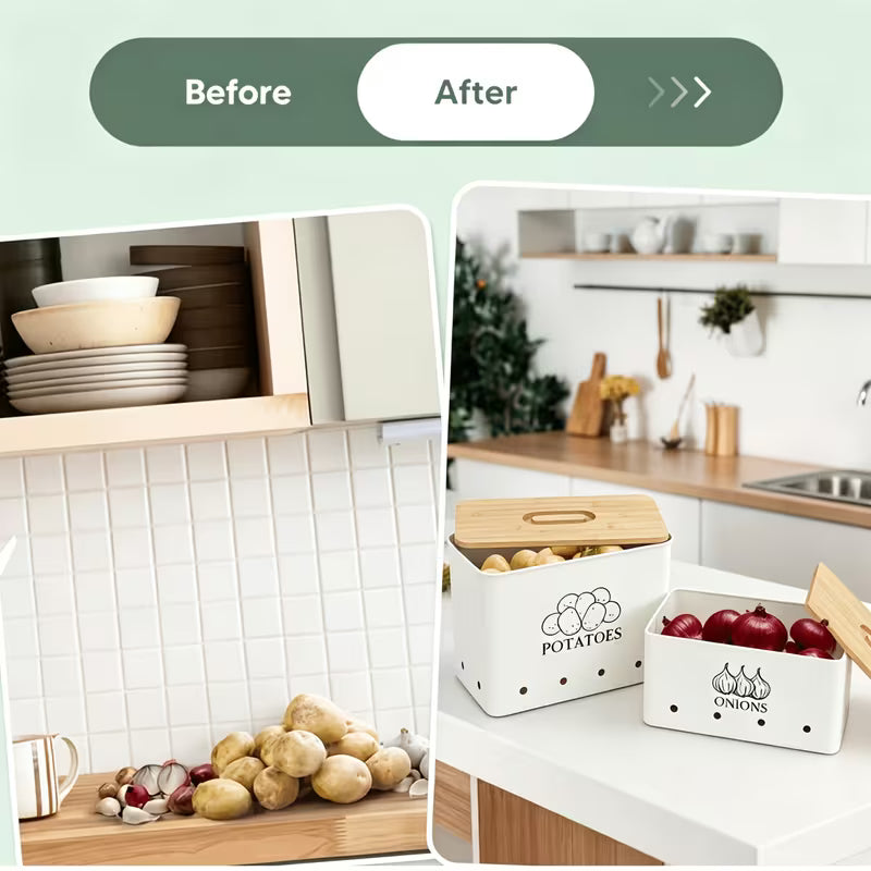 2-Pack Potato & Onion Storage Bins with Bamboo Lids
