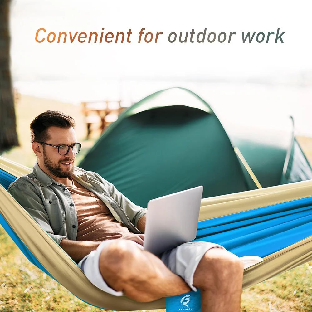 Hammock Portable Single Camping Hammock, Support 330Lbs, Blue/Yellow