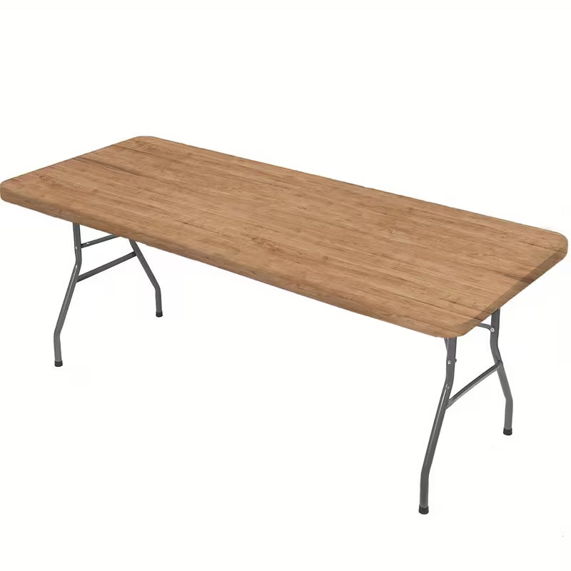 Vintage Wood-Grain Stretch Tablecloth with Elastic Edge – Brown Rectangular Table Cover