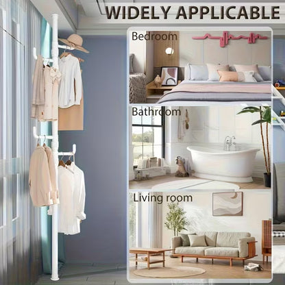 No-Drill Adjustable Height Clothes Rack with 4 Hooks