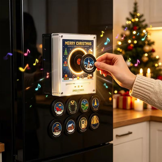 Christmas Vinyl Record Player Fridge Magnet Set