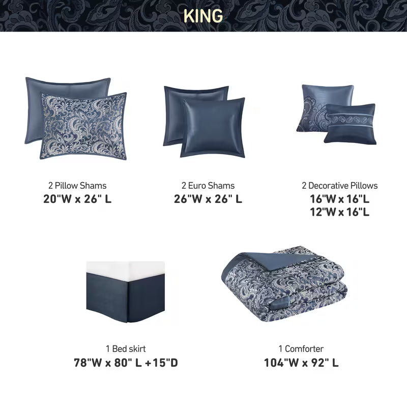 8-Piece Jacquard Paisley Comforter Bedding Set – Down Alternative Comforter Set