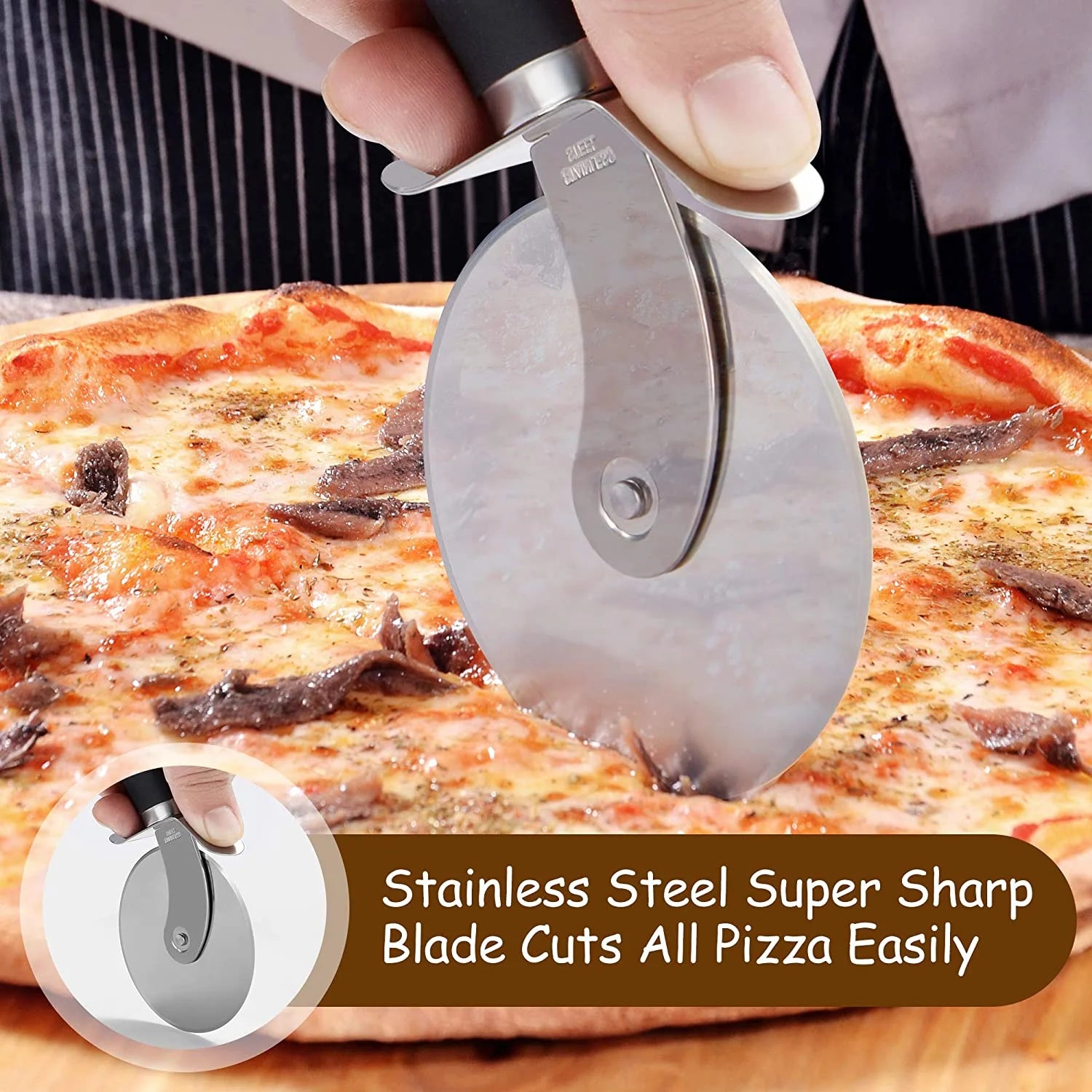 Pizza Cutter Wheel,  Food Grade Stainless Steel Super Sharp Pizza Cutter, Heavy Duty Pizza Slicer Wheel Cutter with Non Slip Handle and Finger Protector