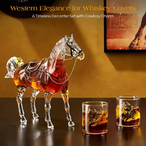 Horse Whiskey Decanter Set with 2 Cowboy Glasses