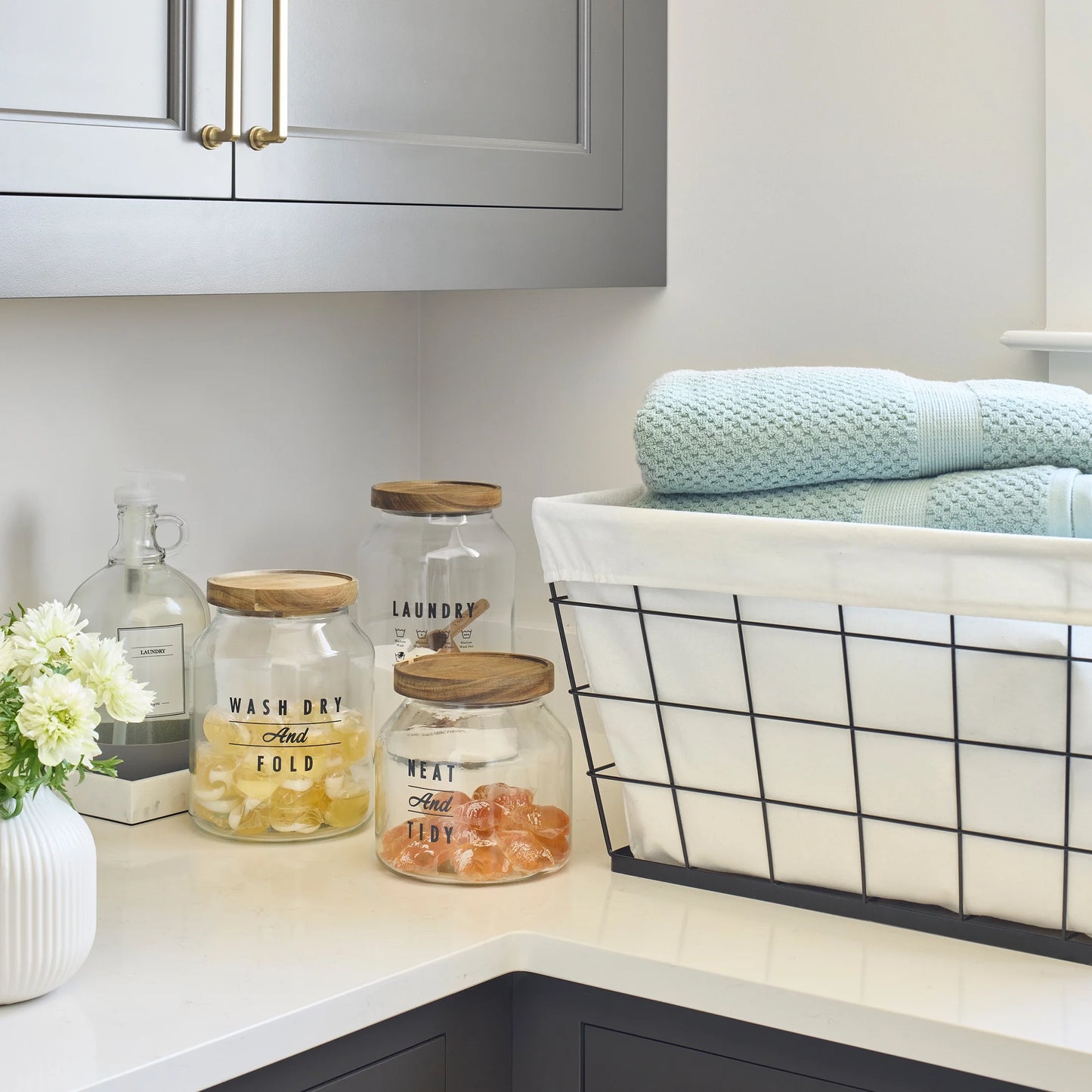 60L Rectangular Steel Wire Laundry Basket with Removable Cotton-Blend Liner, Black & Natural