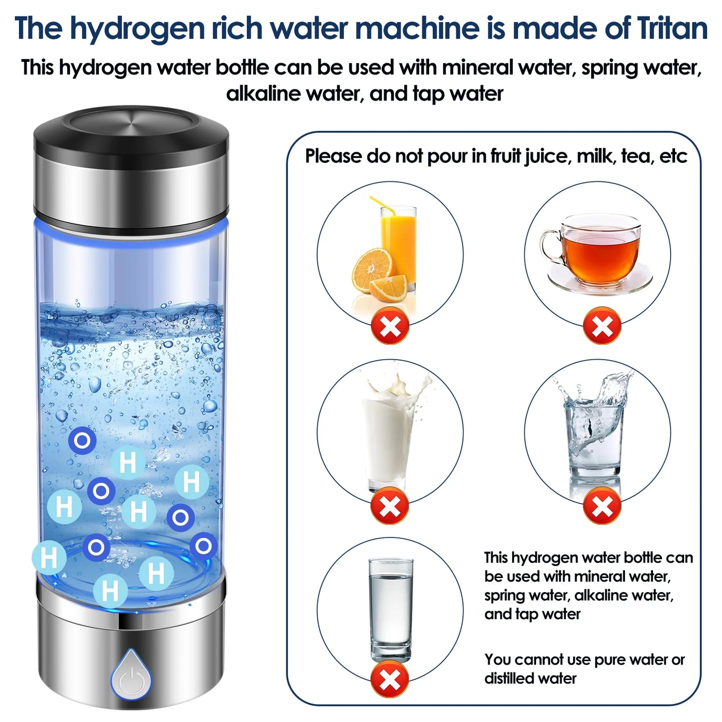 12Oz Hydrogen Water Bottle Generator SPE PEM Tech Portable Hydrogen Water Maker Bpa-Free Ionizer Machine Cup for Fitness Office Travel
