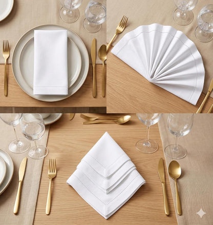 Cloth Napkins White Dinner 100% Cotton 18X18 Inches (Set of 6)