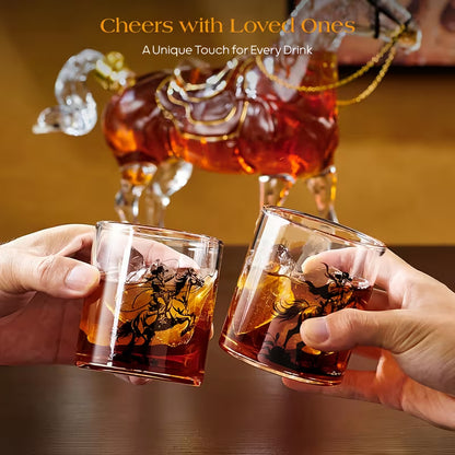 Horse Whiskey Decanter Set with 2 Cowboy Glasses