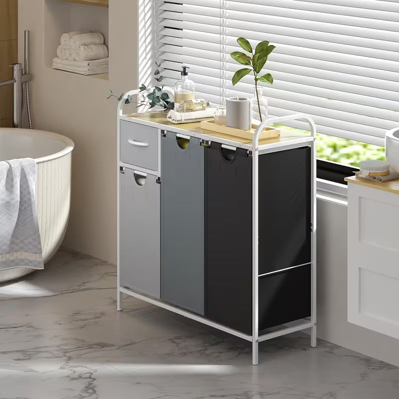 35.7 Gallon 3-Section Laundry Sorter with Shelf & Drawer