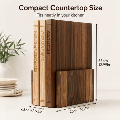 3-Piece Acacia Wood Cutting Board Set with Stand – Decorative Book-Style Chopping Boards for Kitchen