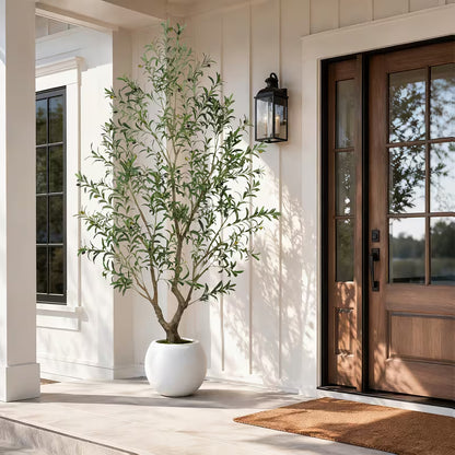 5–8 FT Artificial Olive Tree with White Round Planter – Lifelike Faux Indoor Floor Plant for Home & Office Décor