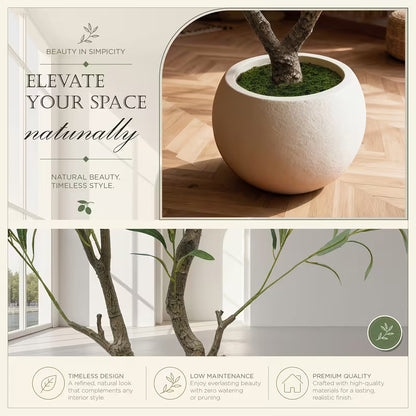 5–8 FT Artificial Olive Tree with White Round Planter – Lifelike Faux Indoor Floor Plant for Home & Office Décor