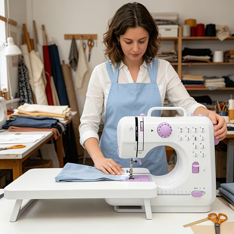 Portable Mini Electric Sewing Machine with Extension Table, Multiple Stitch Options & LED Light for Beginners and Small Sewing Projects