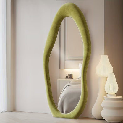 63" x 24" Irregular Full-Length Mirror – Full Body Floor & Wall-Mounted Mirror with Ivory Flannel Frame