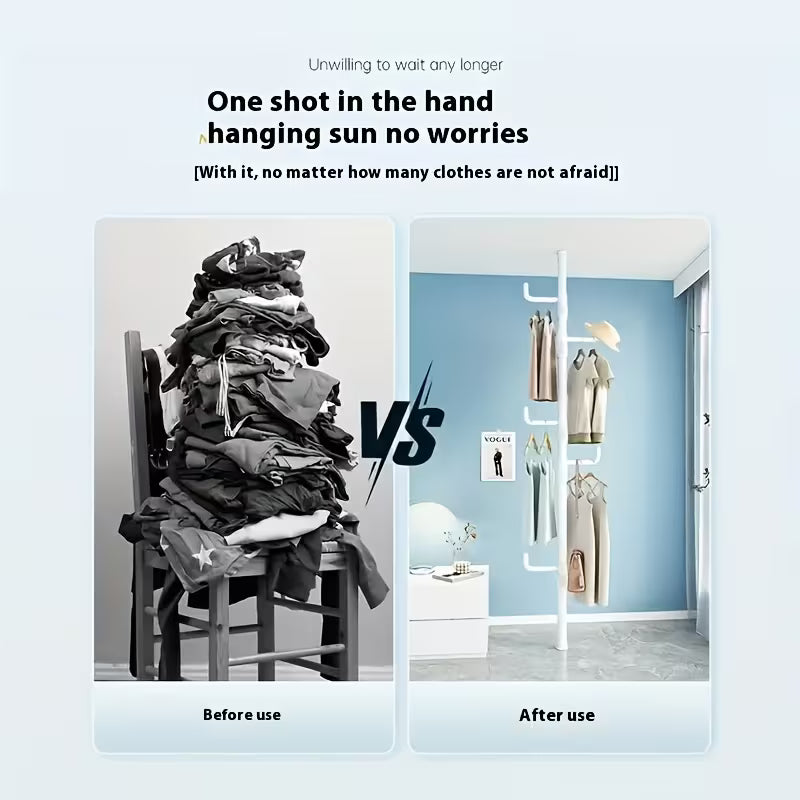 No-Drill Adjustable Height Clothes Rack with 4 Hooks