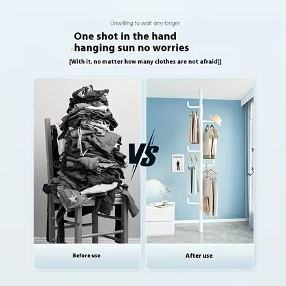 No-Drill Adjustable Height Clothes Rack with 4 Hooks