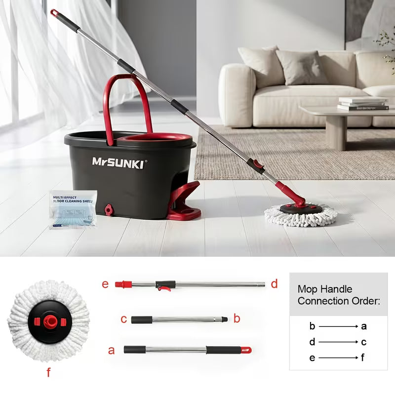 360° Spin Mop and Bucket Cleaning Set with 3 Microfiber Heads, Adjustable 59-Inch Stainless Steel Handle & 30 Disposable Floor Pads