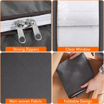 3 Pack 100L Clothes Storage Bins with Lids, Foldable Blanket Storage Bags with Zippers, Clear Window and Reinforced Handles, Closet and Organization for Clothing, Sweater, Comforter, Bedding