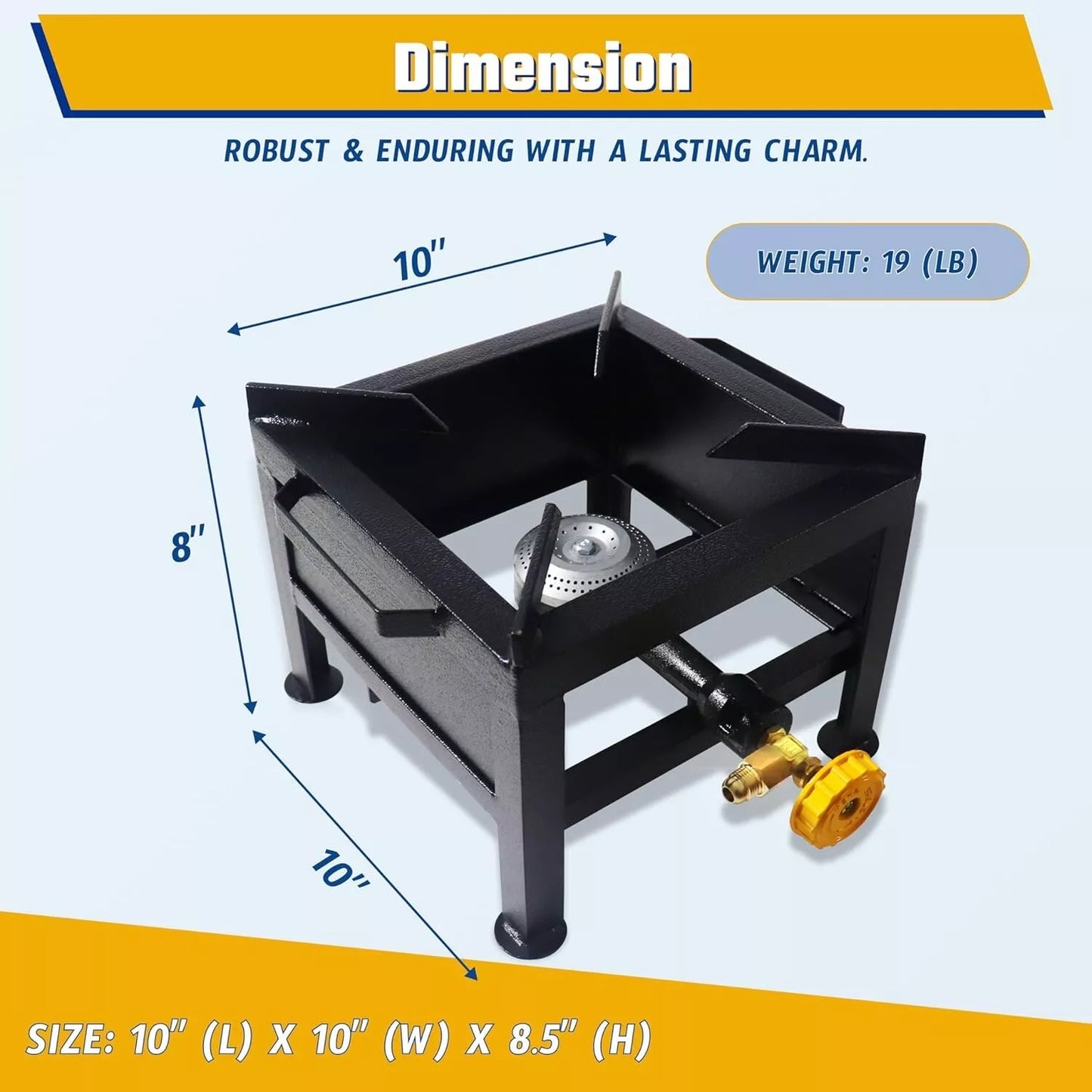 Large Propane Burner Gas Stove - High Pressure Square Single Burner Outdoor Patio Stove Propane Wok Burner Heavy Duty Outdoor Gas Burner with Regulator & Hose for Crawfish Boiler, Turkey Fryer