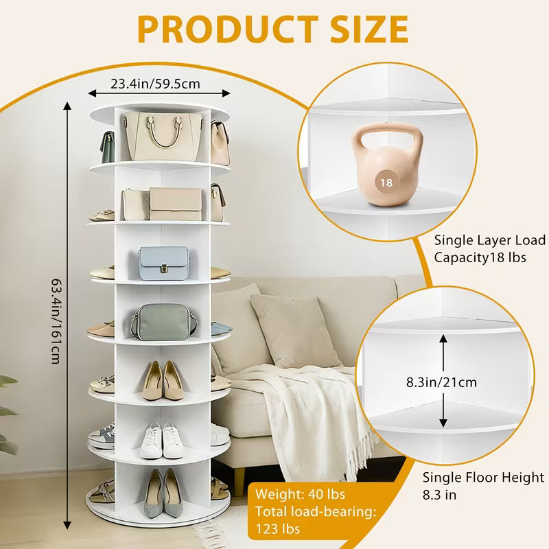 7-Tier 360° Rotating Shoe Rack – Spinning Shoe Organizer & Vertical Storage Tower