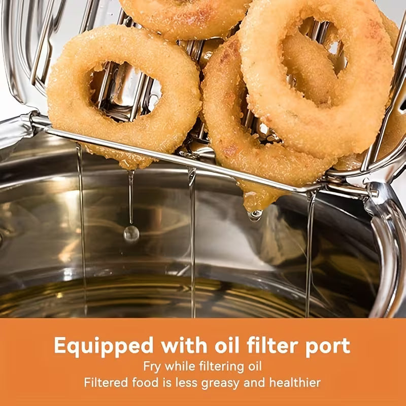 Stainless Steel Japanese Deep Fryer Pan with Thermometer – Induction Compatible Frying Pot for Home Kitchen