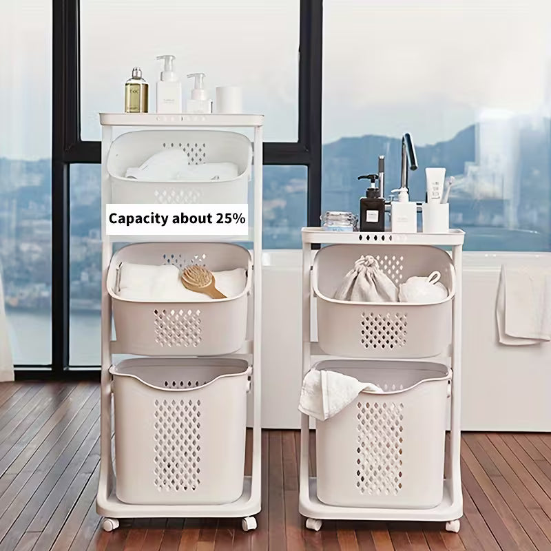 Modern Rolling Laundry Basket with Wheels – Multi-Layer Laundry Hamper & Bathroom Storage Organizer