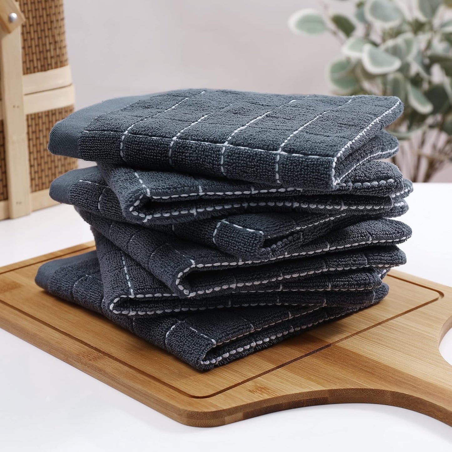 100% Cotton Terry Kitchen Dish Cloths, 6 Pack, Dark Grey