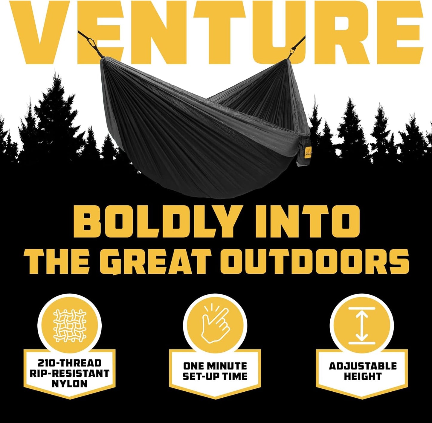 Hammock for Camping Single Hammocks Gear for the Outdoors Backpacking Survival or Travel - Portable Lightweight Parachute Nylon so Black & Grey