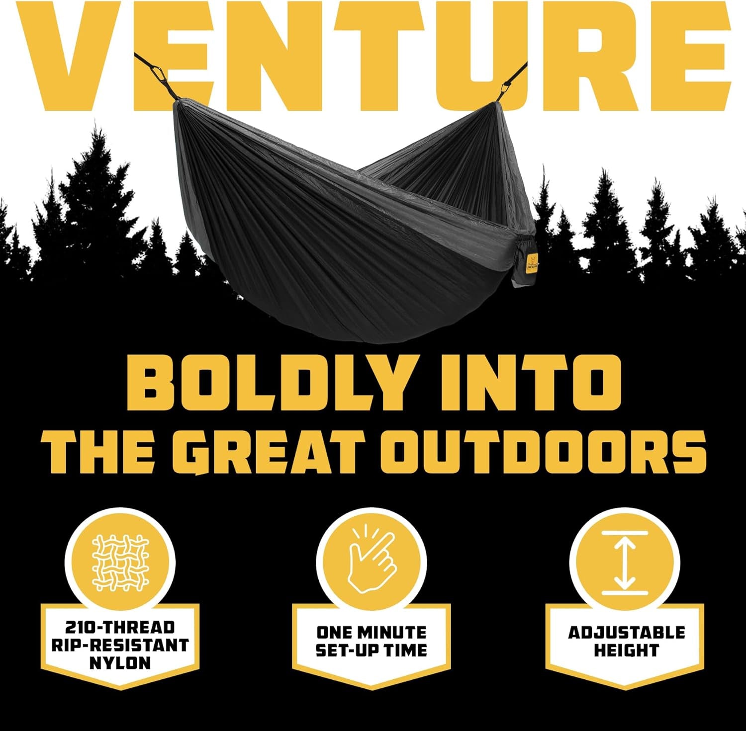 Hammock for Camping Single Hammocks Gear for the Outdoors Backpacking Survival or Travel - Portable Lightweight Parachute Nylon so Black & Grey