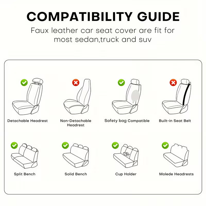 5-Seat Full Set Faux Leather Car Seat Covers, Waterproof All-Weather Seat Protectors with Soft Foam Padding for Cars, Trucks, Sedans & SUVs