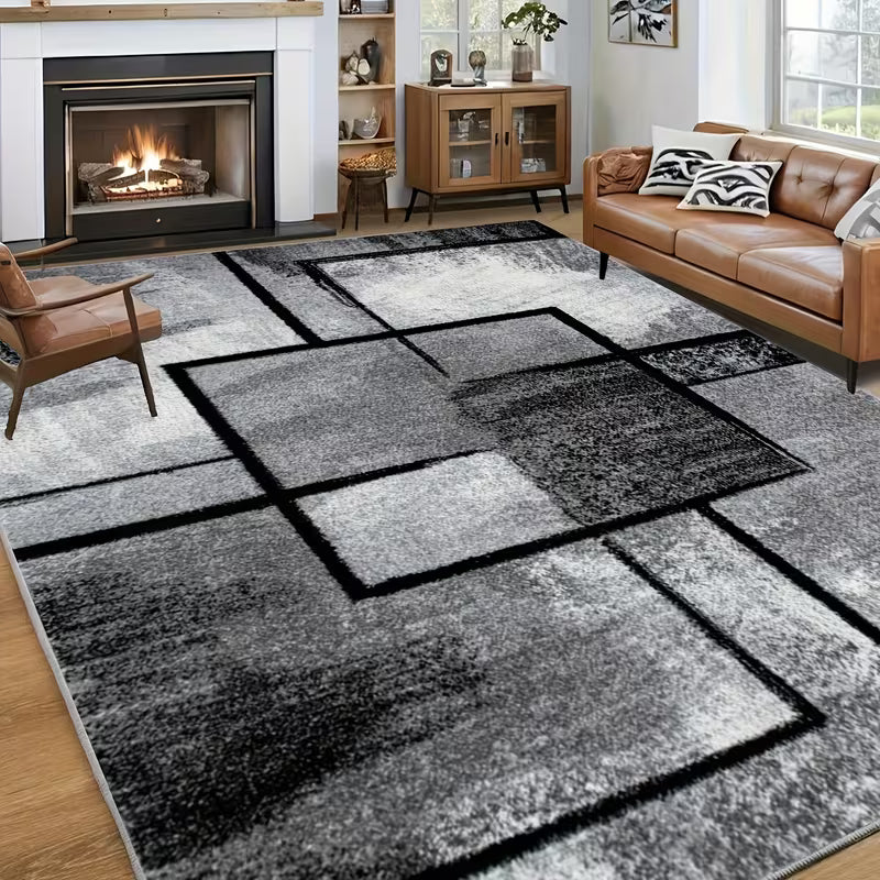Black and White Geometric Area Rug – Ultra-Soft, Low-Pile, Non-Slip Washable Carpet