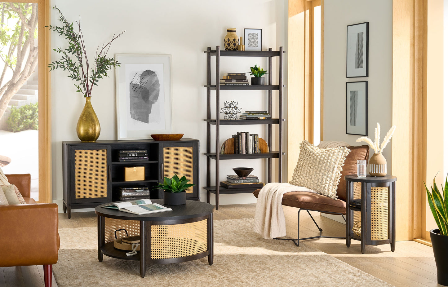 Springwood Cane TV Stand for Tvs up to 65 In, Charcoal