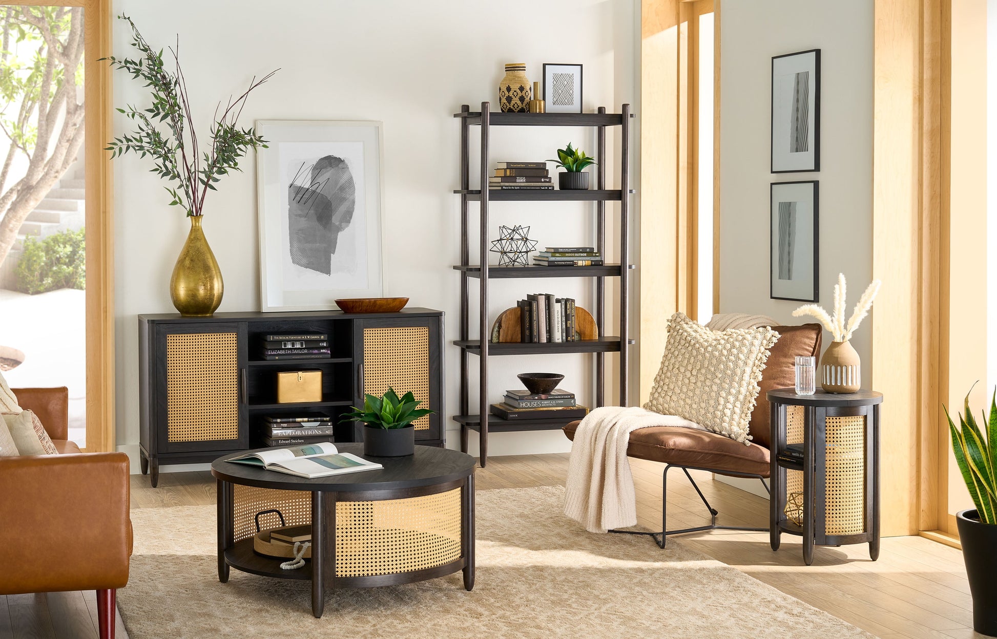 Springwood Cane TV Stand for Tvs up to 65 In, Charcoal