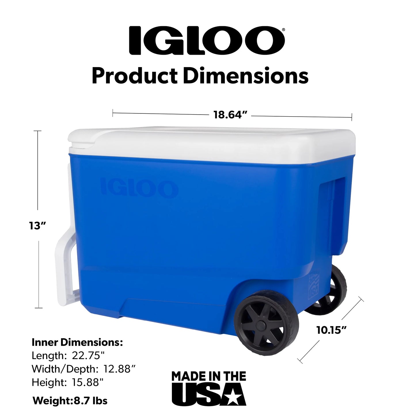 Wheelie Cool 38 QT Hard Sided Cooler with Wheels, Blue