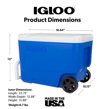Wheelie Cool 38 QT Hard Sided Cooler with Wheels, Blue