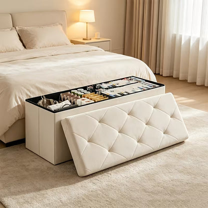 Heavy-Duty Folding Storage Bench with Shoe Cabinet & Thick Padded Seat