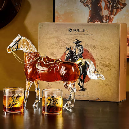Horse Whiskey Decanter Set with 2 Cowboy Glasses